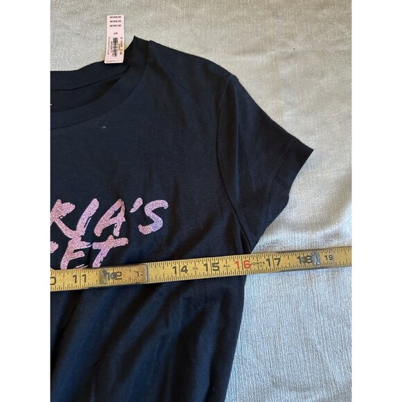 NEW Victoria Secret T-Shirt Top‎ Glitter Graphic Short Sleeve Black Sz Small Y2K - Picture 3 of 7